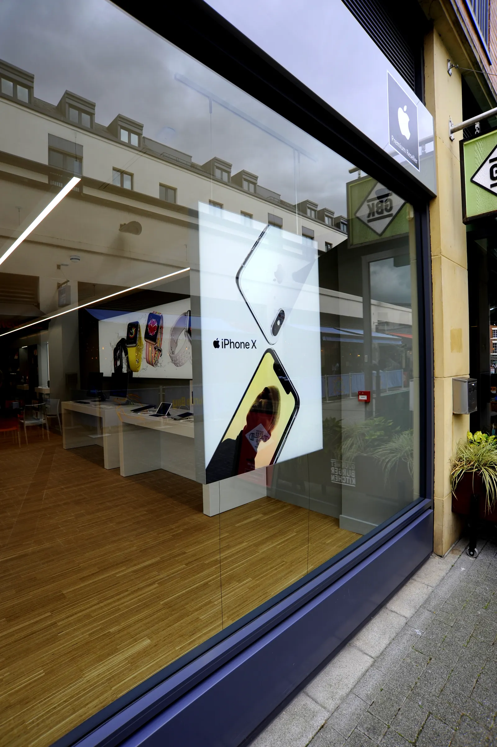 A shop window display seen from inside the store